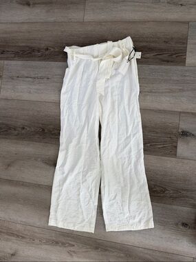 Ivory Tie-Waist Wide Leg Pants